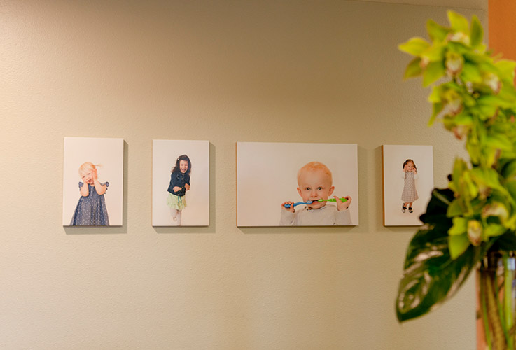 Kids' pictures on dental office wall